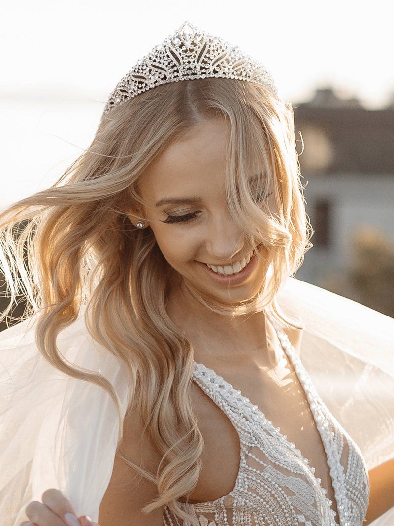 SWEETV Anastasia Tiaras and Crowns for Women, Wedding Tiara for Bride, Rhinestone Queen Crown, Silver Crystal Princess Headpieces for Prom Costume Party - Image 2
